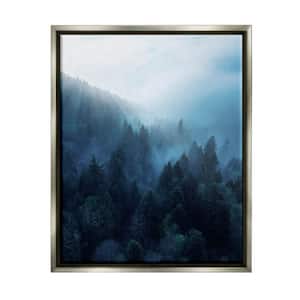 Daylight over Pine Forest Mountain with Fog by Unsplash Floater Frame Nature Wall Art Print 21 in. x 17 in.