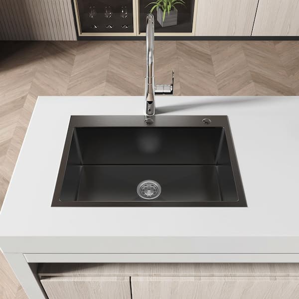 Inoxa 27 in. x 19 in. Drop-In Single Bowl 16-Gauge Stainless Steel Kitchen Sink in Black