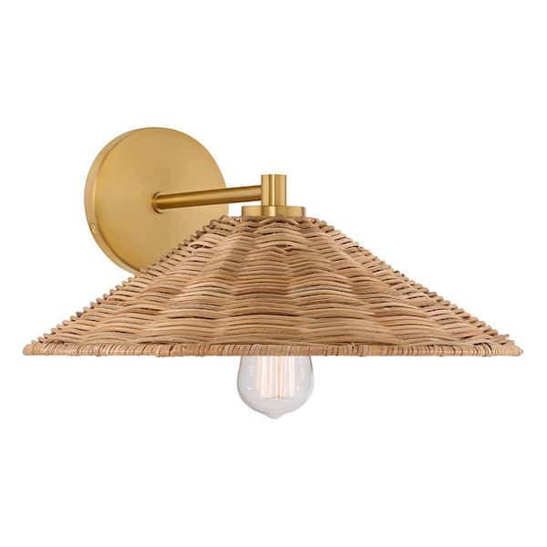 TUXEDO PARK LIGHTING 1-Light Natural Brass Wall Sconce with Natural Rattan Shade