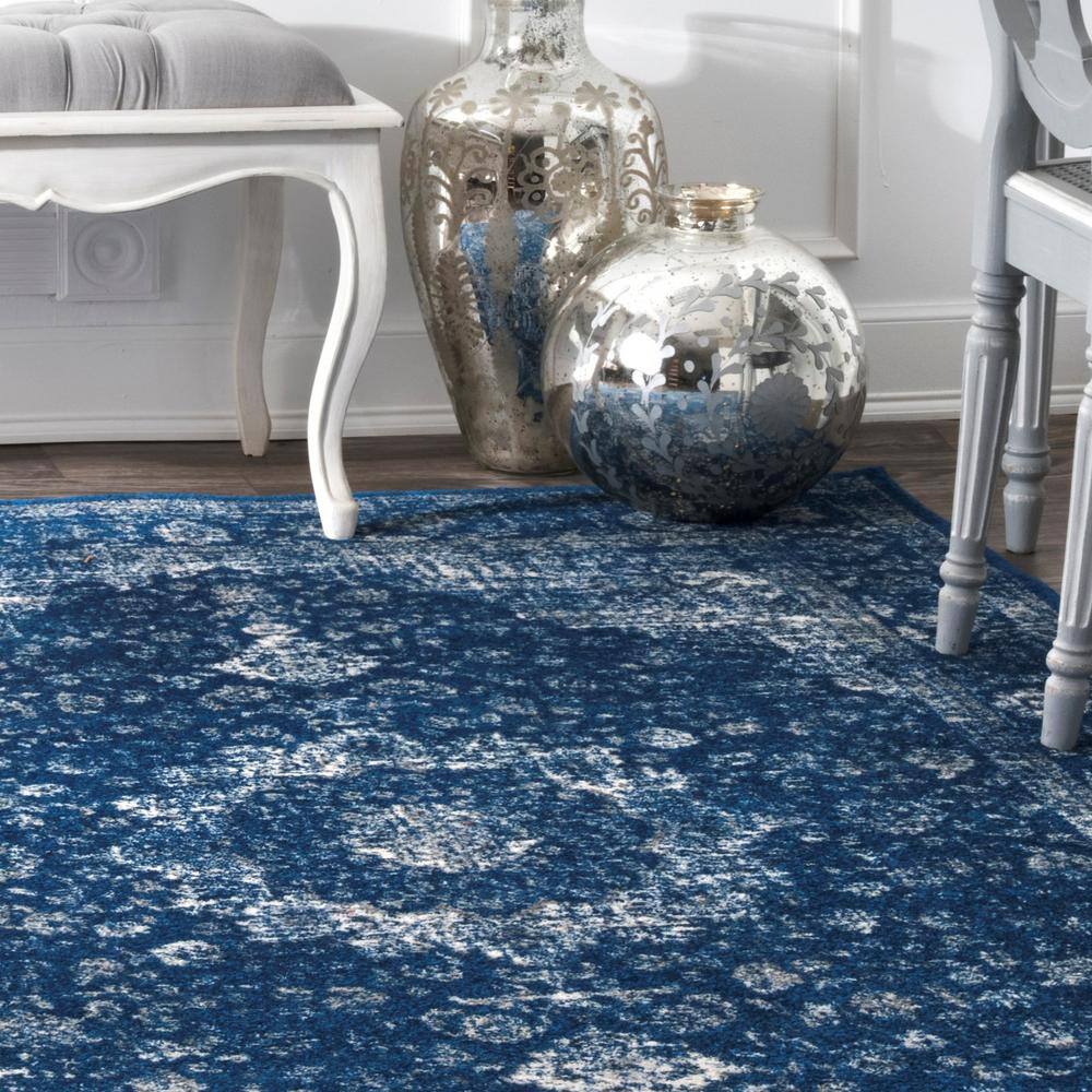Verona Dark Blue Synthetic Persian Runner Rug, 2'6" x 10'