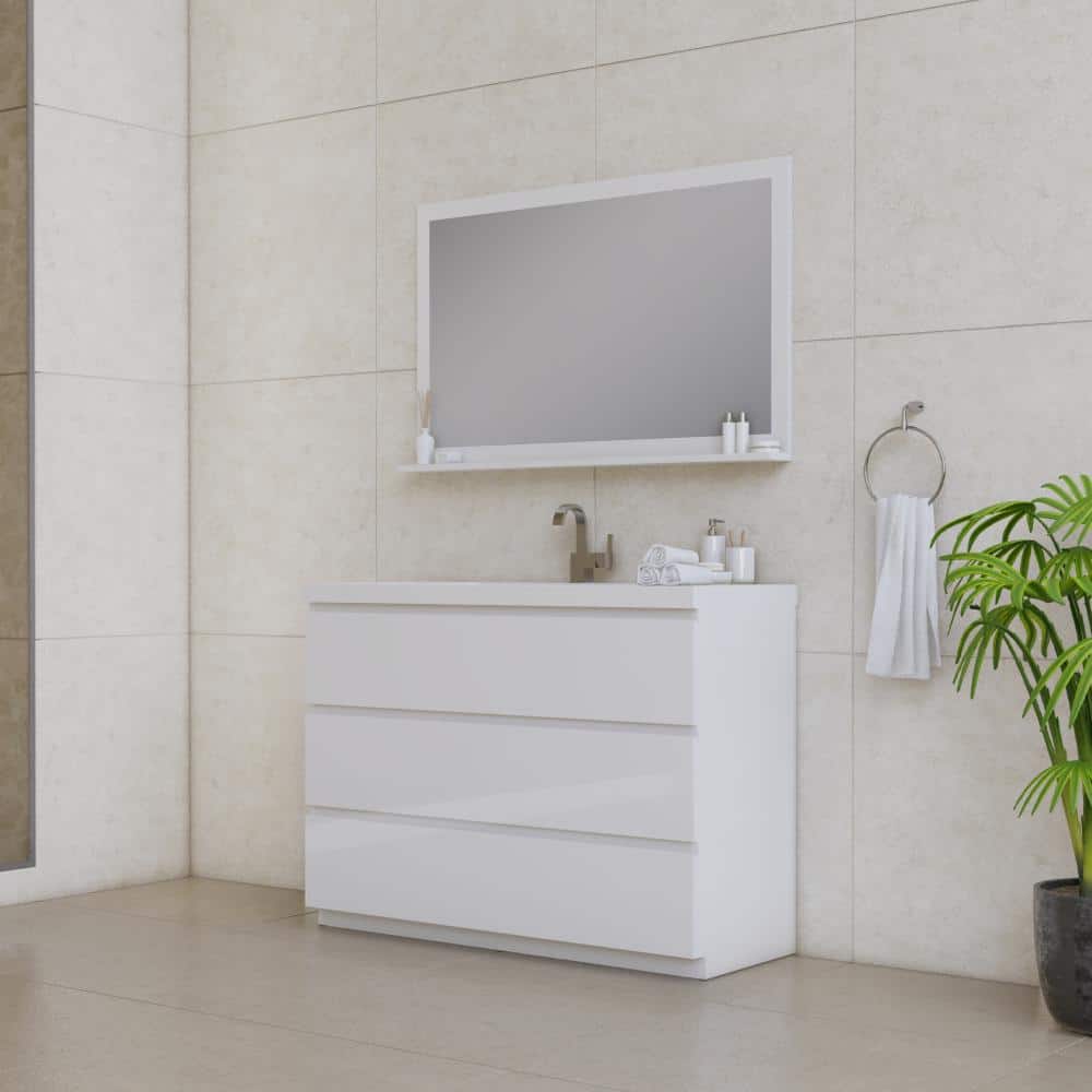Paterno 48" White MDF Freestanding Bathroom Vanity with Solid Surface Top