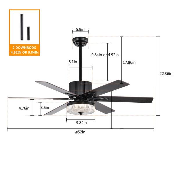 52 in. Smart Indoor/Outdoor Black Ceiling Fan with LED Lights and