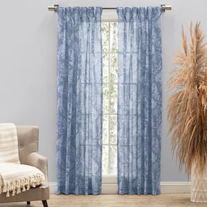 Wild Meadows Blue Polyester Floral 25 in. W x 108 in. L Pinch Pleat Sheer Curtain (Double Panels)