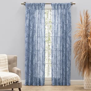 Wild Meadows Blue Polyester Floral 50 in. W x 84 in. L Pinch Pleat Sheer Curtain (Double Panels)