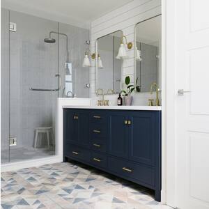 Cambridge 73 in. W x 22 in. D x 35 in. H Vanity in Midnight Blue with Quartz Vanity Top in White with Basin