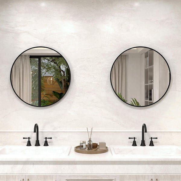 Vista 24 in. W x 24 in. H Round Framed Wall Bathroom Vanity Mirror in Matte Black