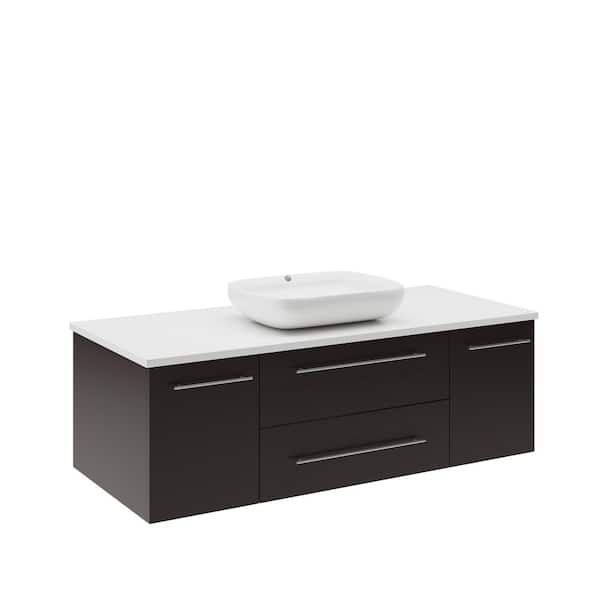 Fresca Lucera 48 in. Single Sink Wall Mount Floating Espresso Bath Vanity with White Quartz Top and Vessel Ceramic Sink