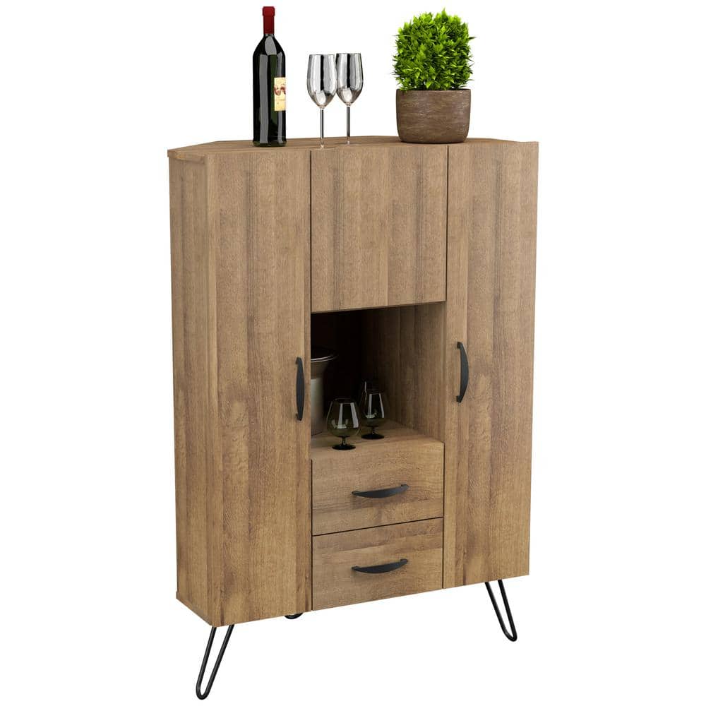 Amaretto Mid-Century Corner Buffet Cabinet with Black Handles