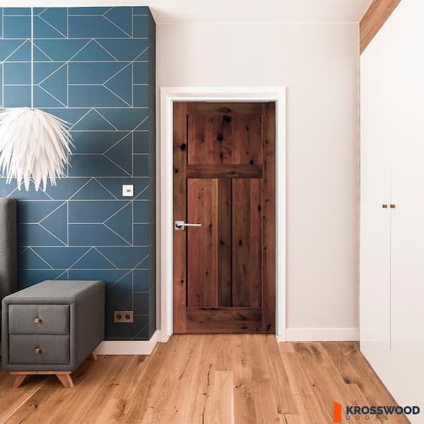 DIY 32 in. x 80 in. Right-Handed Knotty Alder Red Mahogany Stain Wood Single Interior Door Kit w/ Quick Assemble Jamb