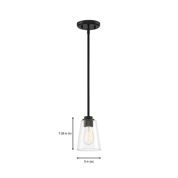 Designers Fountain - Westin 60-Watt 1-Light Matte Black Industrial Pendant Light with Clear Glass Shade and No Bulbs Included