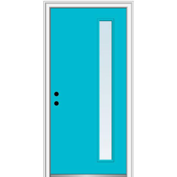 MMI Door 30 in. x 80 in. Viola Low-E Glass Right-Hand 1-Lite Clear Midcentury Painted Fiberglass Smooth Prehung Front Door