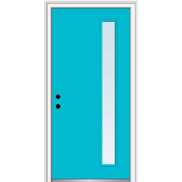 MMI Door 36 in. x 80 in. Viola Low-E Glass Right-Hand 1-Lite Clear Midcentury Painted Fiberglass Smooth Prehung Front Door