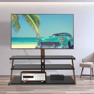 Walnut/Black Storage TV Stand Black Tempered Glass Height Adjustable TV Console Fits TV's up to 65 in.