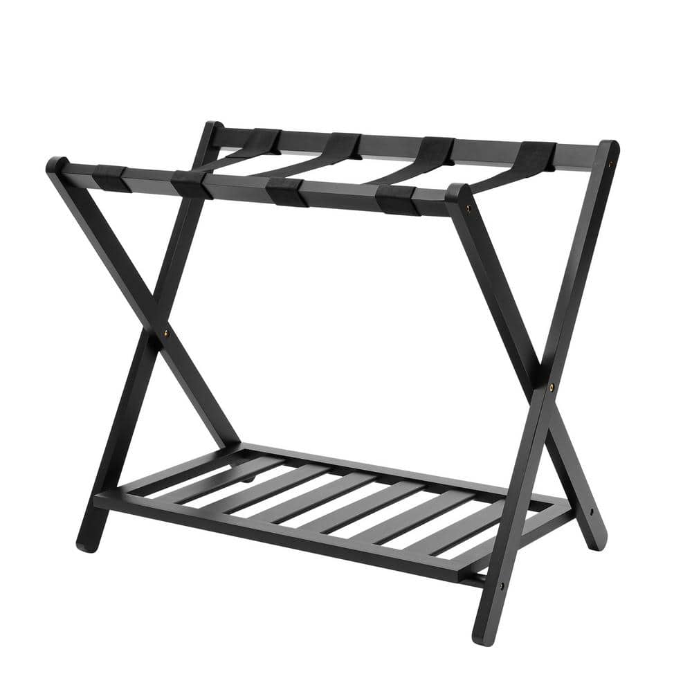 Black Freestanding 2-Tier Bamboo Wood Folding Shelving Unit (27 in. W x 22.4 in. H x 13.8 in. D) price history on PriceWatchPro
