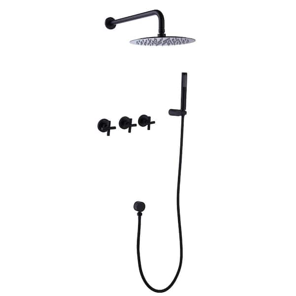 Satico 3 Handles 2-Spray Fixed and Handheld Showerheads 3.2 PGM with Hand Shower in Matte Black