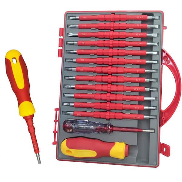 Insulated 26-Piece Magnetic Tip Electrician Tool Kit with Interchangeable Blades Case for Household Screwdriver Set