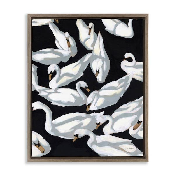 Stupell Industries Overlapping Swans on Black by Haley Knighten Brown Floater Frame Animal Graphic Art Print 21 in. x 17 in.