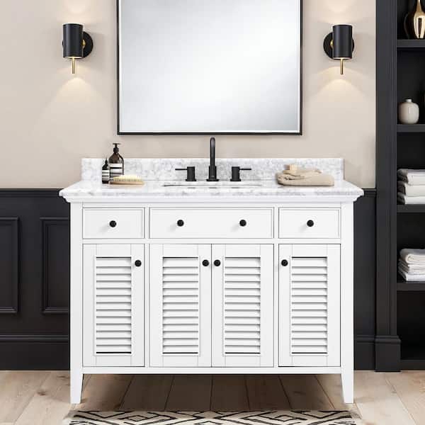 Home Decorators Collection Fallworth 49 in. Single Sink White Bath Vanity with Carrara Marble Top (Assembled)