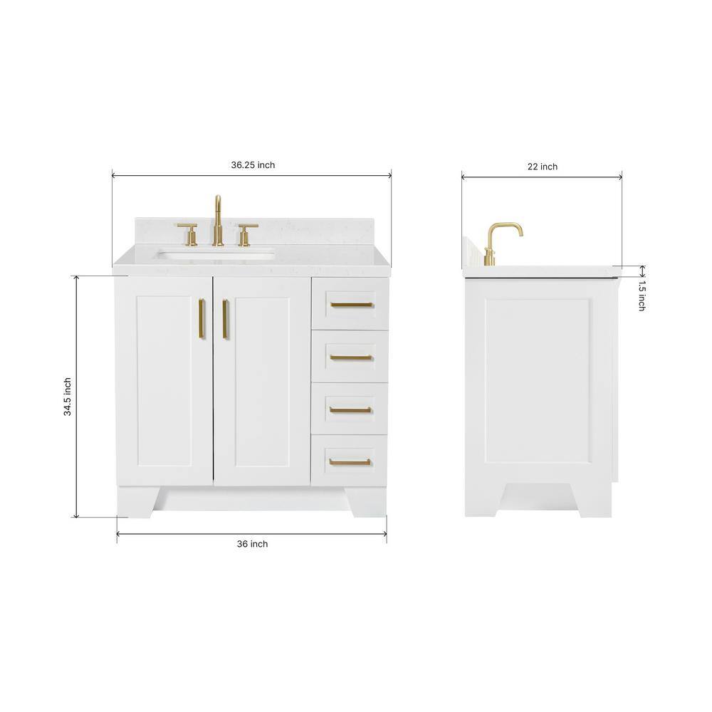 White Quartz Single Basin Freestanding Vanity with Gold Hardware