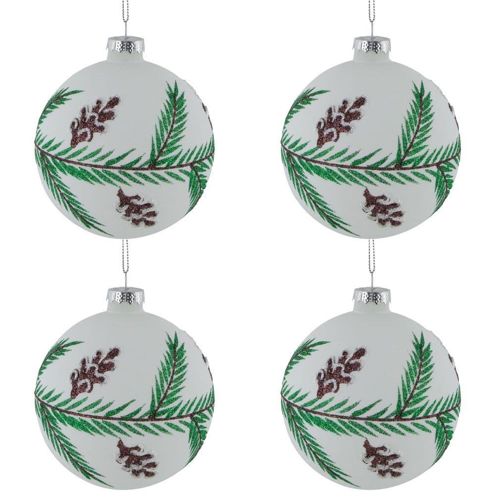 "Glittered Glass Ball Christmas Ornaments with Pine Cones-4"" (100mm)-4ct" price history on PriceWatchPro
