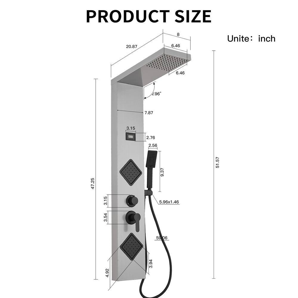 Black Nickel 2-Jet Rainfall Shower Panel System with Handheld Wand