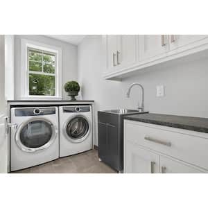 22 in. W x 18 in. D Stainless Steel Laundry/Utility Sink with Faucet and Double Door Cabinet in Black