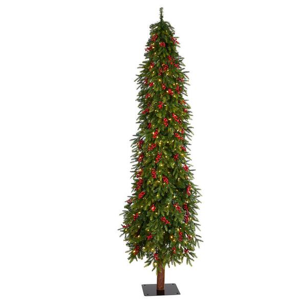Nearly Natural 8 ft. Victoria Fir Artificial Christmas Tree with 350 Multi-Color LED Lights, Berries and 667 Bendable Branches