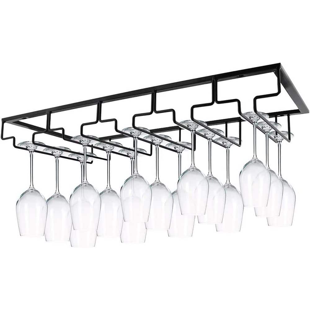 Wine Glasses Rack Under Cabinet Black Wire Glass Holder Storage Hanger for 