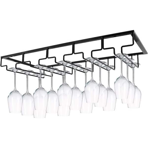 Wine Glasses Rack Under Cabinet Black Wire Glass Holder Storage Hanger for Kitchen Bar 5 Rows
