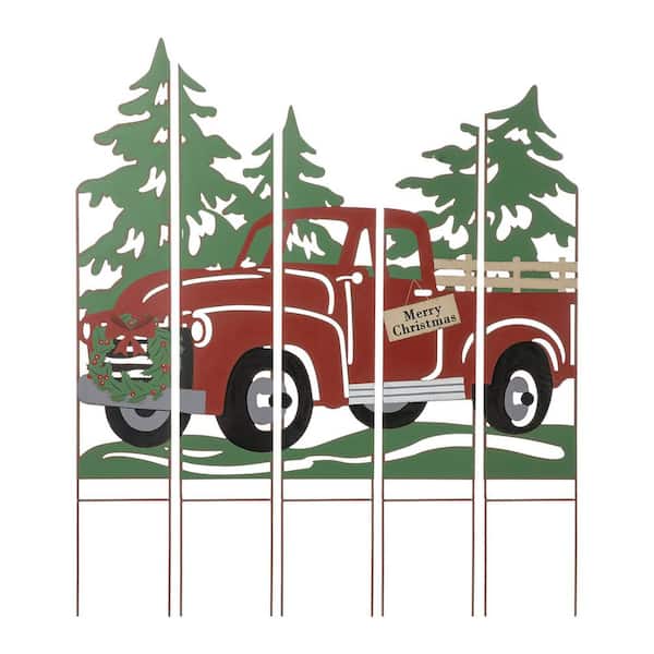 Glitzhome 40 in. H Metal Truck Farm Combo Yard Stake Christmas Yard Decor