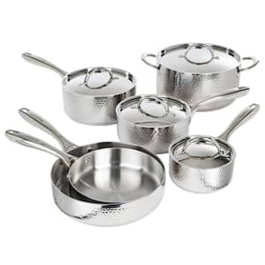 Hammered 10-Piece Tri-Ply 18/10 Stainless Steel Cookware Set