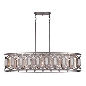 Hexly 5-Light Bronze and Sultry Silver Island Chandelier for Dining Room with No Bulbs Included
