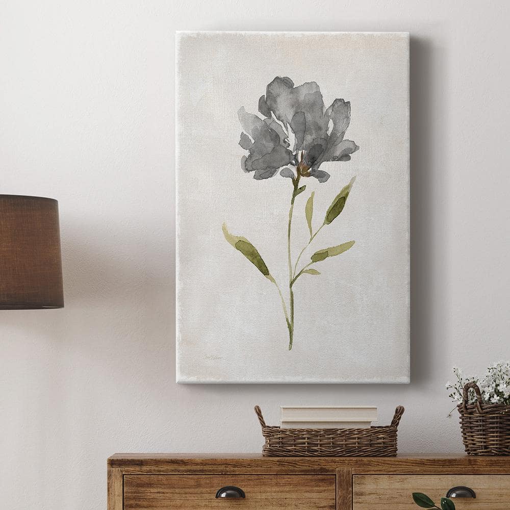 Gray and Green Floral Abstract Canvas Art - 14" x 14"