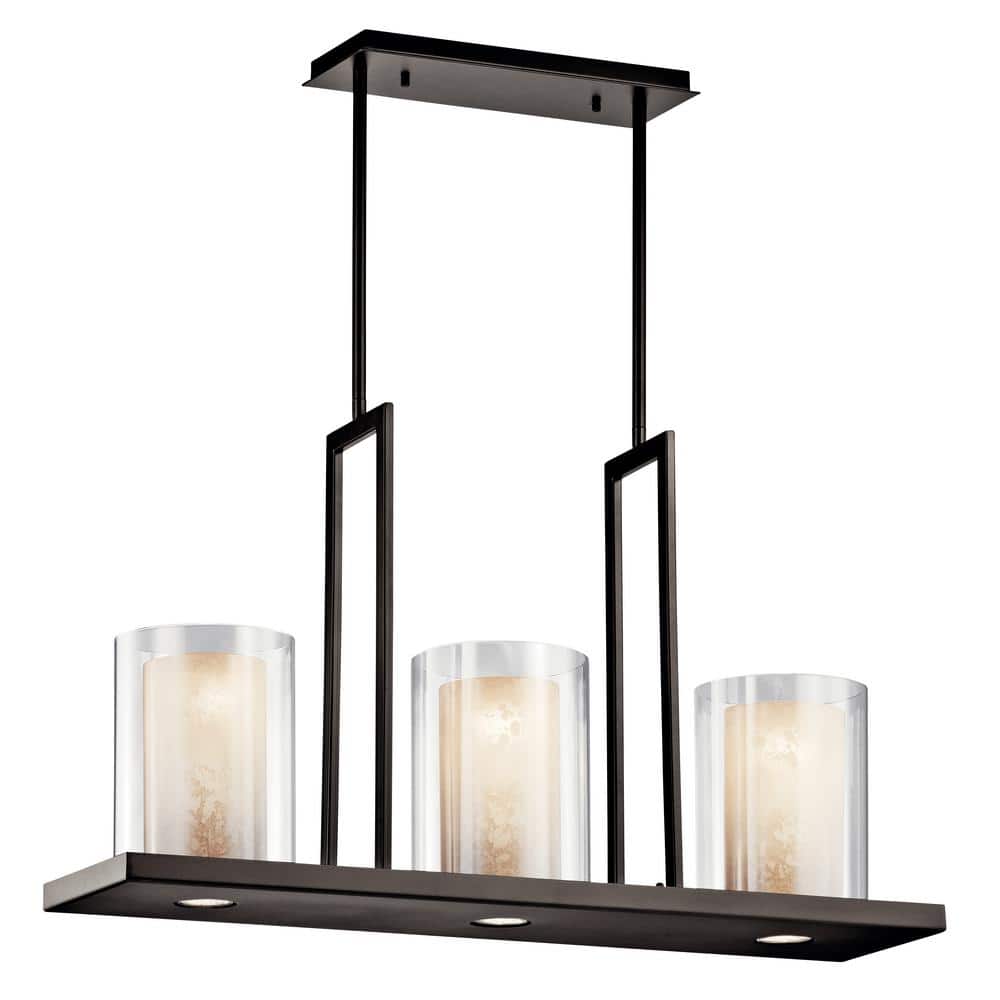 Olde Bronze 3-Light Linear Chandelier with Clear Glass Shades