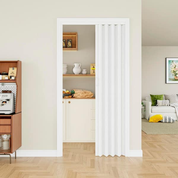 Blackout Door 36 in. x 80 in. White Vinyl PVC Accordion Door, Interior Folding Doors for Closet with Hardware Kit