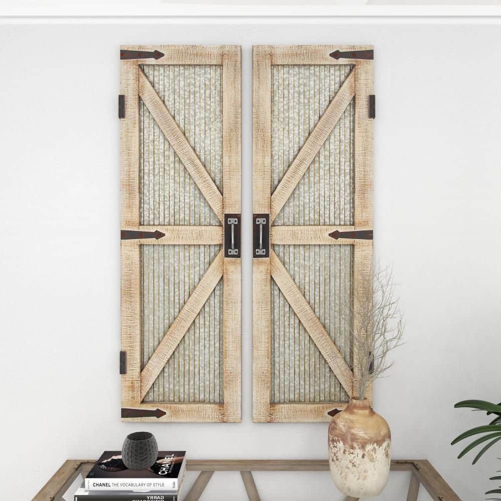 Rustic Silver Metal Barn Door Wall Decor Set - Farmhouse Style