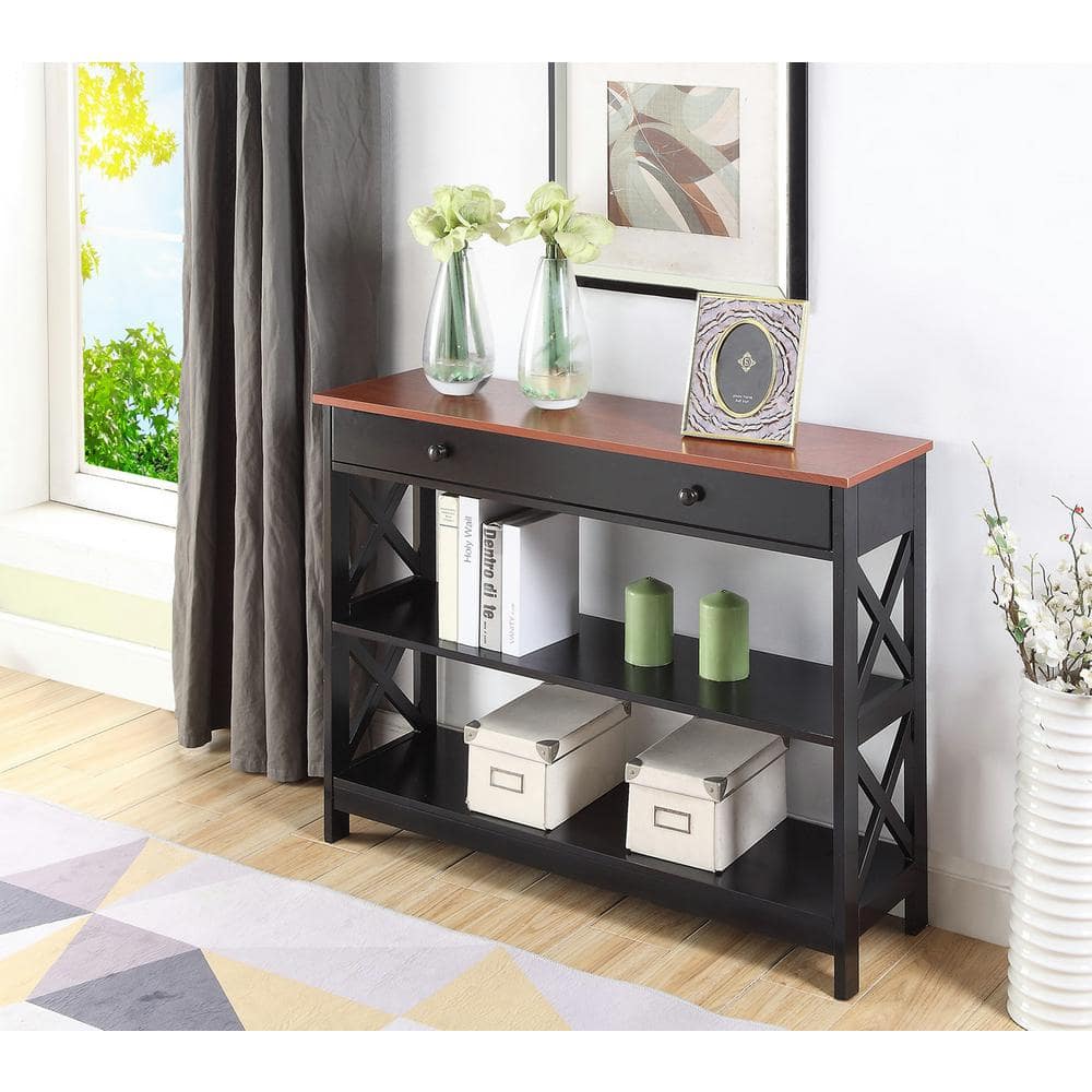 Oxford Cherry & Black Wood Console Table with Storage