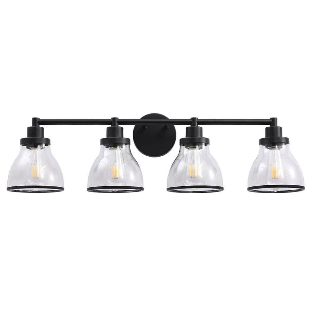 Sun 30.75 in. 4-Light Matt Black Vanity Light with Clear Glass