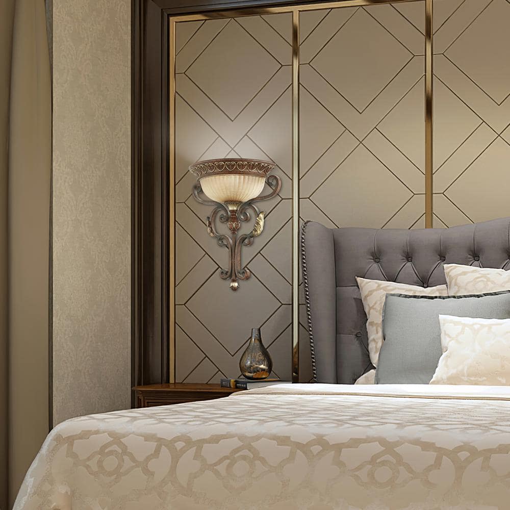 Villa Verona Bronze and Aged Gold Leaf 1-Light Wall Sconce