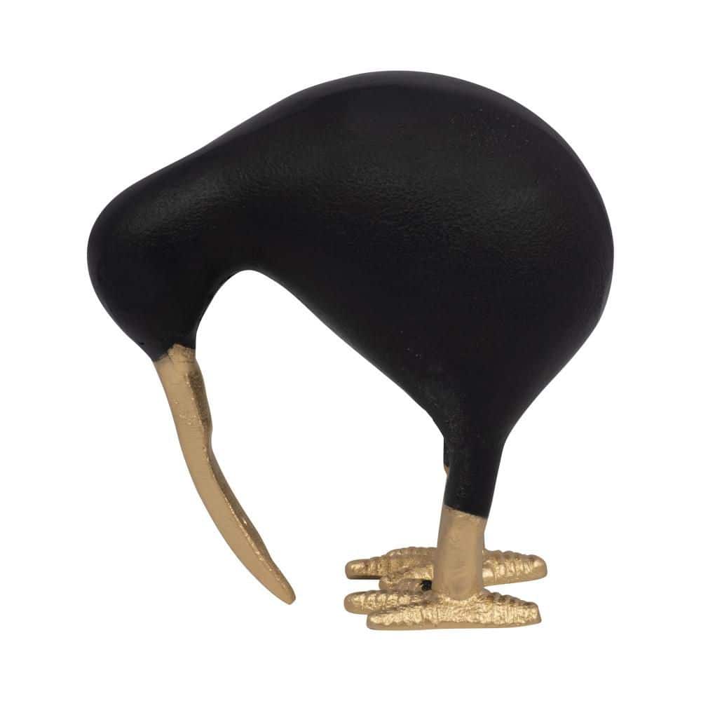 Black 6 in. x 6 in. Metal Kiwi Bird Figurine in Modern Form with Curved Beak and Rounded Body