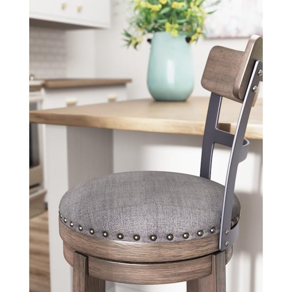 Signature DESIGN BY ASHLEY Caitbrook 24 in. Gray Low Back Wood Bar Stool Upholstered Stool with Polyester Seat