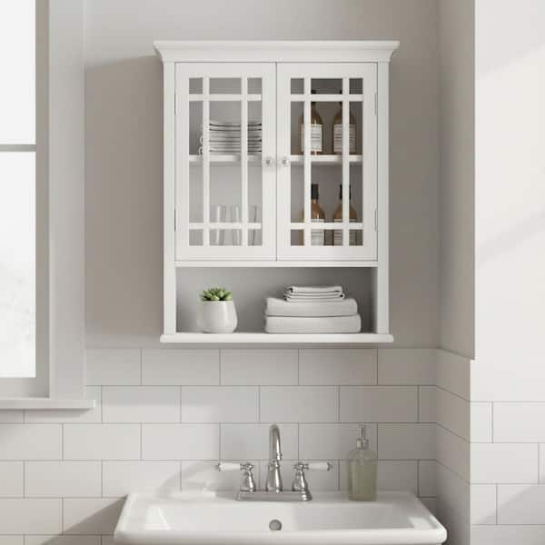 Neal 22 in. W x 24 in. H Bathroom Wall Cabinet with 2 Glass Doors in White