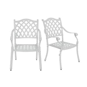 White Cast Aluminum Outdoor Dining Chair for Deck Lawn Garden (Set of 2)