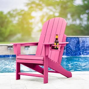 Heavy-Duty Pink Plastic Adirondack Chair with Extra Wide Seat, Taller Back, Cup-Holder, and 400 lb. Weight Capacity
