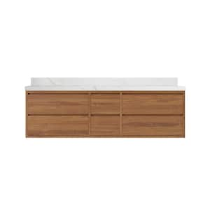 Madison Float 72 in. W x 22 in. D x 36 in. H Double Sink Bath Vanity in Dark Natural with 2" Calacatta Laza Top