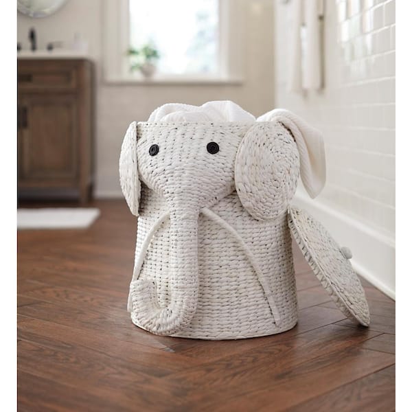 Home Decorators Collection Elephant White Woven Basket with Lid (16" W)