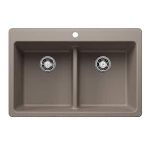 Liven SILGRANIT 33 in. Drop-In/Undermount Double Bowl Granite Composite Kitchen Sink in Truffle