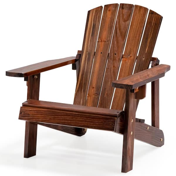 Costway Kid's Brown Wood Adirondack Chair Patio High Backrest Arm Rest 110 lbs. Capacity Coffee
