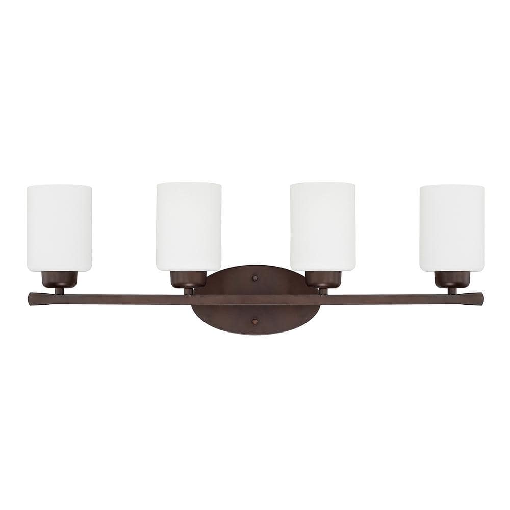 28.5 in. W x 9 in. H x 7 in. E 4-Light Soft White Glass Vanity Light in Bronze price history on PriceWatchPro