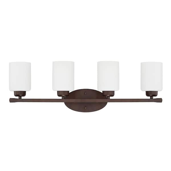 HOMEPLACE LIGHTING 28.5 in. W x 9 in. H x 7 in. E 4-Light Soft White Glass Vanity Light in Bronze